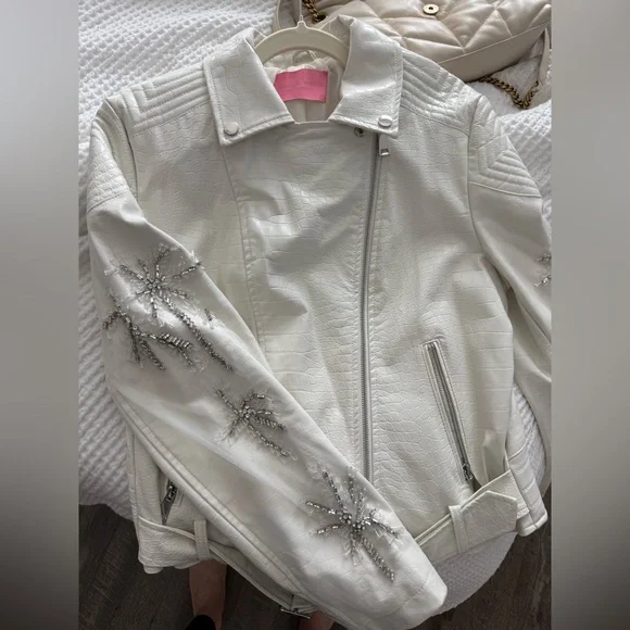 Azalea Wang Women's White Embellished Leather Jacket - Picture 9 of 11